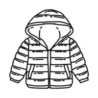 winterjas gewatteerde jas voor kinderen icoon. doodle hand getrokken of schets pictogramstijl. vector