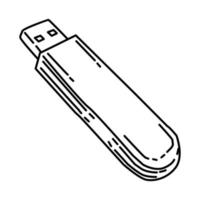 USB-flashschijfpictogram. doodle hand getrokken of schets pictogramstijl. vector