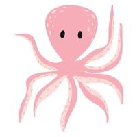 kinder illustratie van roze octopus geïsoleerd op een witte achtergrond. handgetekende octopus in cartoon-stijl. vector