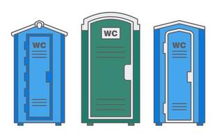 mobiel draagbaar bio toilet. vooraanzicht. blauwe kunststof kast wc. vector icon set