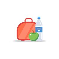 Lunchbox - maaltijdcontainer met water en een appel. Schoolmaaltijd, kinderlunch. Vectorillustratie in vlakke stijl vector