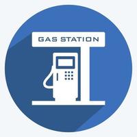 tankstationpictogram in trendy lange schaduwstijl geïsoleerd op zachte blauwe achtergrond vector