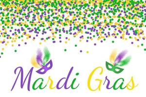 mardi gras carnaval vector achtergrond met groene, paarse en gele confetti. eenvoudig te bewerken ontwerpsjabloon voor uw projecten.