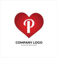 p brief logo met hart pictogram, Valentijnsdag concept vector