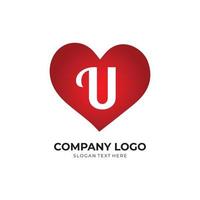 u letter logo met hart pictogram, Valentijnsdag concept vector