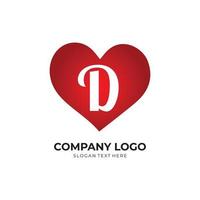 d-letterlogo met hartpictogram, Valentijnsdagconcept vector