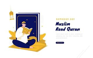 lees een islamitisch heilig boek van de koran voor het concept van ramadangroeten vector