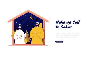 wake-up call voor ramadan sahur met thuisblijven concept vector