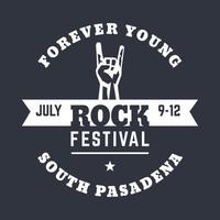 rockfestival poster sjabloon, t-shirt design, print met handhoorn, populair rockconcert gebaar, vectorillustratie vector