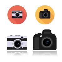 dslr camerapictogram en retro compact camerapictogram, ronde vlakke pictogrammen op wit, vectorillustratie vector