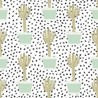 hand getekende cactus in pot naadloos patroon. doodle exotisch behang. cactussen vector achtergrond.