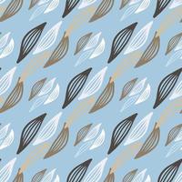 kruiden naadloos patroon met overzichtsbladeren in witte, blauwe en beige kleuren. lichtblauwe achtergrond. vector