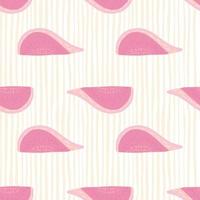 roze gekleurde vijgenschijfjes naadloos handgetekend patroon. heldere voedselafdruk op licht gestreepte achtergrond. vector