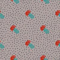 abstracte doodle rode schimmel paddestoel sieraad naadloze patroon. roze bleke gestippelde achtergrond. vector