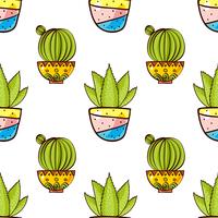 Naadloos patroon van cactussen en succulents in potten. vector