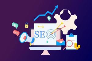 bestemmingspagina van seo zoekmachine optimalisatie moderne platte ontwerp isometrische sjabloon. conceptuele seo-analyse en optimalisatie, seo-strategieën en marketingconcept vectorillustratie voor website. vector