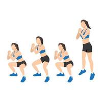 vrouw doet dubbele puls squat jump oefening. platte vectorillustratie geïsoleerd op een witte achtergrond vector