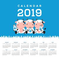 Kalender 2019 met schattige koeien. vector