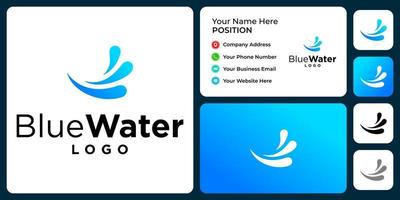 blauw water logo-ontwerp met sjabloon voor visitekaartjes. vector