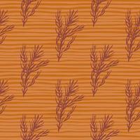 rozemarijn takken silhouetten naadloze patroon. verse kruidenprint op oranje gestreepte achtergrond. vector