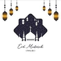 eid fitr mubarak ontwerp illustratie, moskee frame met decoratieve lantaarn. vector