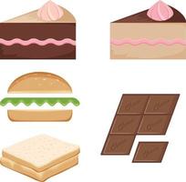 geïsoleerd gebak, hamburger, stuk brood en chocolade vector