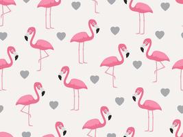 Naadloos patroon van flamingo met hart op pastelkleurachtergrond - Vectorillustratie vector