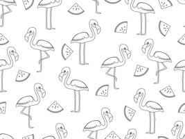 Naadloos patroon van flamingo met de krabbelstijl van de plakwatermeloen op witte achtergrond - Vectorillustratie vector