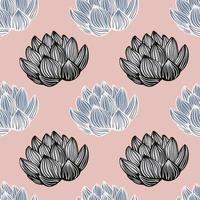 japan flora natuur naadloze patroon met voorgevormde lotusbloem ornament. pastel roze achtergrond. vector