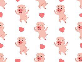 Naadloze patroon schattige piggy met harten op witte achtergrond - vectorillustratie vector