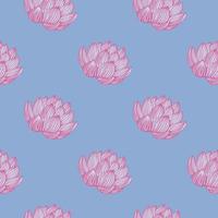 creatief japan natuur naadloos patroon met roze voorgevormde lotusbloemvormen. blauwe bleke achtergrond. vector