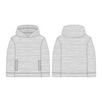 melange stof hoodie op witte achtergrond. technische tekening kinderkleding. technische schets hoodie voor heren. technisch ontwerp. sportkleding, uniforme kleding. vector mode illustratie.