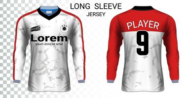 Lange mouw voetbalshirts t-shirts mockup sjabloon, grafisch ontwerp voor voetbal uniformen. vector