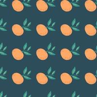 natuurlijk naadloos patroon met organische oranje mandarijnvormen. marineblauwe bleke achtergrond. handgetekende stijl. vector