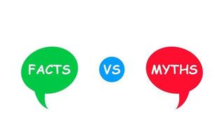 mythen versus feiten. groene en rode bubbels. tegen strijd. platte vector pictogram