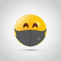 emoji met grijs mondmasker. geel emoji-pictogram op grijze sjabloon. medisch gezichtsmasker. vector