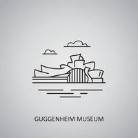 Guggenheim museum icoon op grijze background.spain, Bilbao. lijn icoon vector