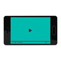 zwarte smartphone met videospeler op blauwe achtergrond. pictogram afspelen. zwarte tablet op witte achtergrond vector