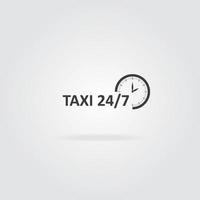 taxi-logo-concept. taxiservice 24 7 icoon. klokpictogram met inscriptie. vector