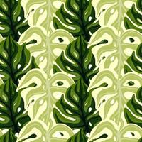 groen gekleurd naadloos patroon met decoratieve monstera silhouetten print. vintage bladeren tropische print. vector