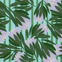abstract groen gebladerte en protea bloemen naadloos patroon. groene gestreepte achtergrond. lente decoratieve print. vector