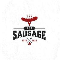 barbecue logo sjabloon met worstgrill vector