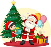 de kerstman en een meisje met een geschenkdoos in cartoonstijl vector