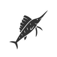 zeilvis glyph pictogram. zwemmende vis met scherpe neus. onderzees zwaardvis dier. vissen. waterdier. mariene natuur. oceaanfauna. silhouet symbool. negatieve ruimte. vector geïsoleerde illustratie
