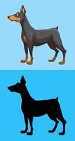 Leuke hond en zijn silhouet op blauwe achtergrond vector