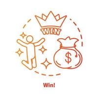 win concept icoon. jackpot, succes idee dunne lijn illustratie. loterij, casino overwinning. winnaar, kampioen. zak geld prijs. veel geluk, fortuin. vector geïsoleerde overzichtstekening