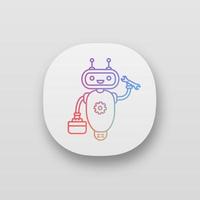 reparatie chatbot app icoon. ui ux-gebruikersinterface. robot met set gereedschappen en schroefsleutel. virtuele assistent. online klantenondersteuning. moderne robot. web- of mobiele applicatie. vector geïsoleerde illustratie