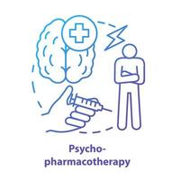 psychofarmacotherapie concept icoon. apotheek idee dunne lijn illustratie. geestesziekte voorgeschreven medicijnen, medicatie. behandeling van psychische problemen. vector geïsoleerde overzichtstekening