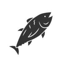 tonijn glyph pictogram. zwemmende zeevissen. onderwater bewoner. makreel vissen. visrestaurant. drijvend dier. onderzeese wereld. silhouet symbool. negatieve ruimte. vector geïsoleerde illustratie