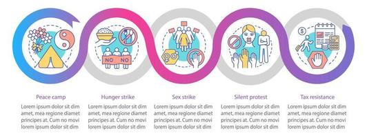 vreedzaam protest vector infographic sjabloon. zakelijke presentatie ontwerpelementen. datavisualisatie met vijf stappen en opties. proces tijdlijn grafiek. workflowlay-out met lineaire pictogrammen